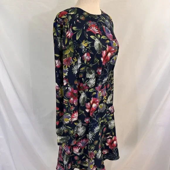 J Crew Genova Long Sleeve Flouncy Hem Dress Painted Floral Size 8 - Picture 4 of 9